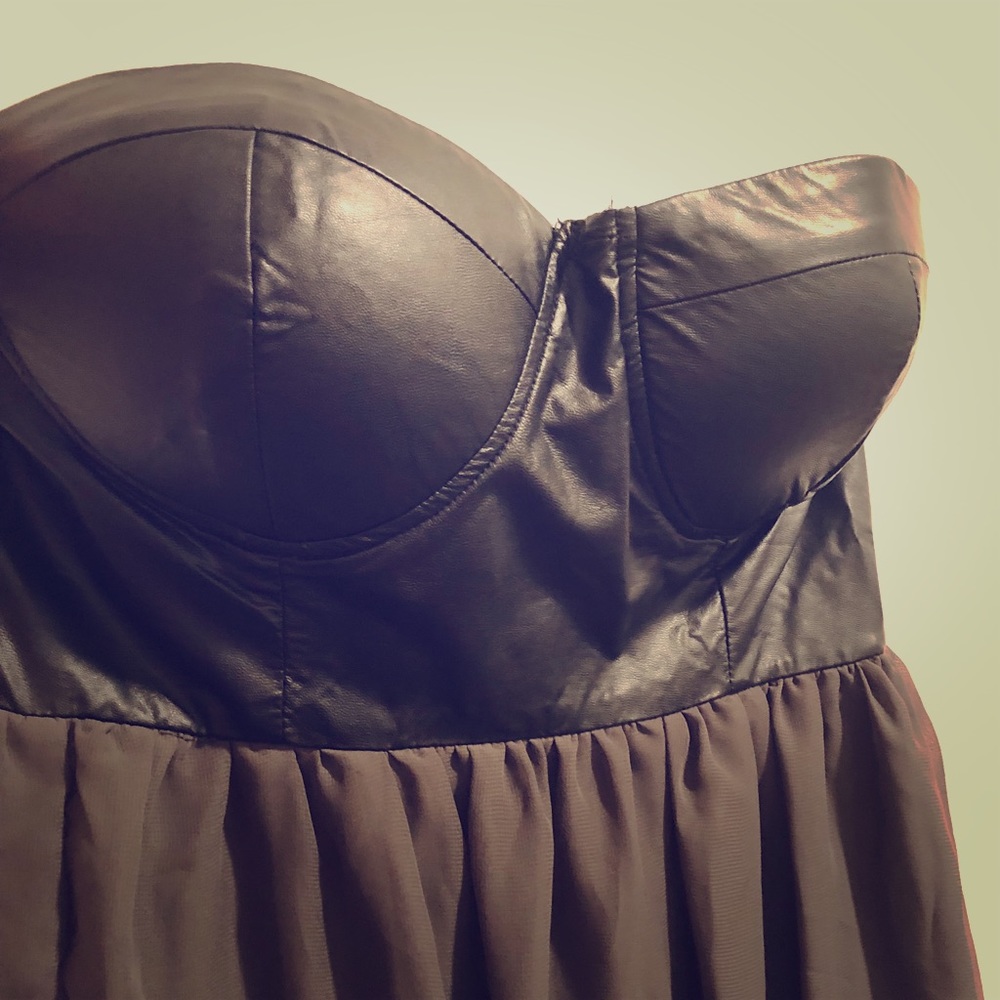 Olive Green and Black Strapless Mini Dress.